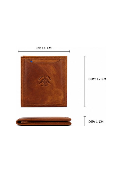 Alphaclub Bag Hakiki Deri Crazy Taba Çıkarılabilir Kartlıklı Erkek Cüzdan Mat Taba