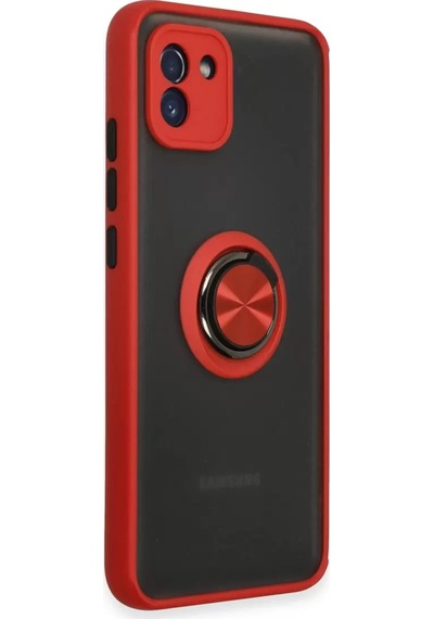 Newface Samsung Galaxy Uyumlu A03 Kılıf Montreal Yüzüklü Silikon Kapak - Kırmızı