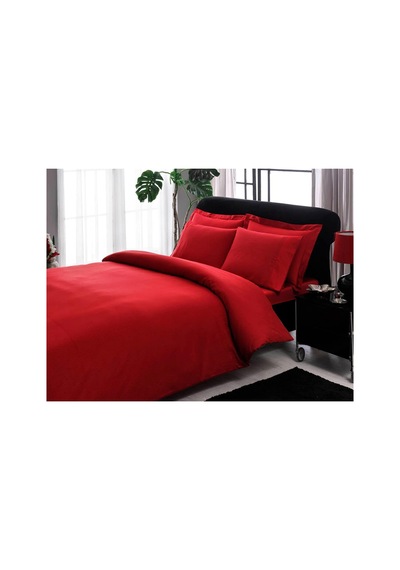 Basic Stripe Düz %100 Pamuk Nevresim Takımı, Kırmızı, Çift Kişilik Çok renkli