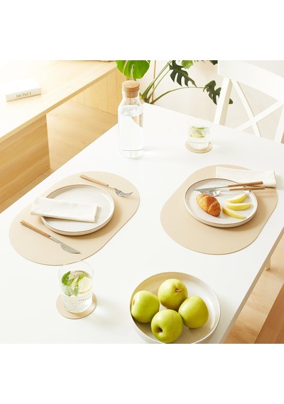 6'li Bej/taş Renk Suni Deri Amerikan Servis Set 45 X 30 Cm Diğer