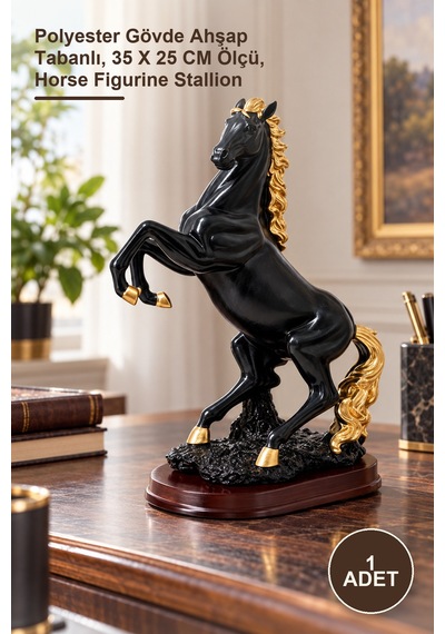 1 Adet Şahlanmış At Figürü Polyester Gövde Ahşap Tabanlı, 35 X 25 Cm Ölçü, Horse Figurine Stallion