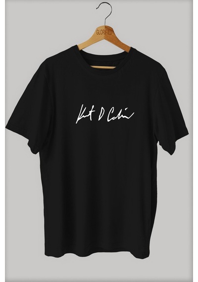Noıssey -wed Kurt Cobain Imza Baskılı Oversize T-shirt Tişört Sokak Tarzı Siyah