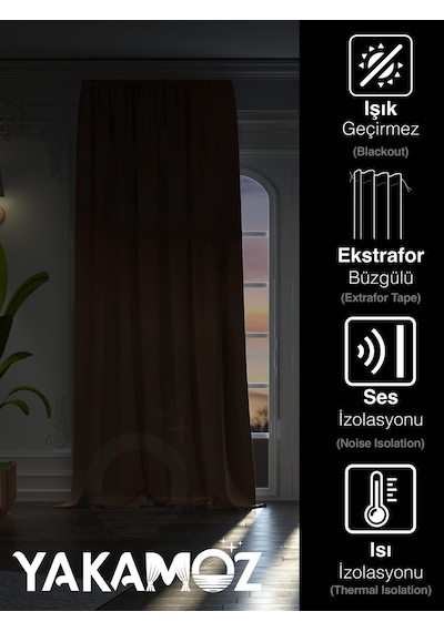 Yüksek Kalite Koyu Kahverengi Karartma Blackout Fon Perde Ekstrafor Büzgülü Tek Kanat Dark Touch Serisi Koyu Kahverengi