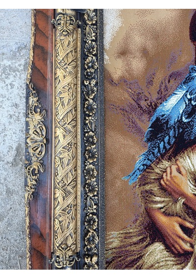 Siyular Kızılderili Aşıklar Adlı İran Tebriz Halı Tablo 95x75cm - Duvar Halı Kilim Tablo Model 2