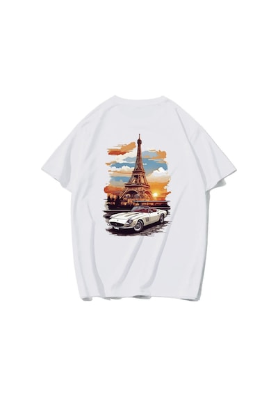 Brz Collectıon Brz Collection Unisex Oversize Eiffel Tower T-shirt Beyaz