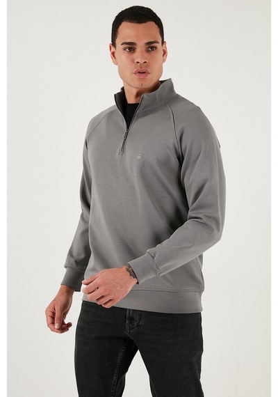 Buratti Pamuklu Relaxed Fit Yarım Fermuarlı Dik Yaka Erkek Sweat 5901232 Açık Haki