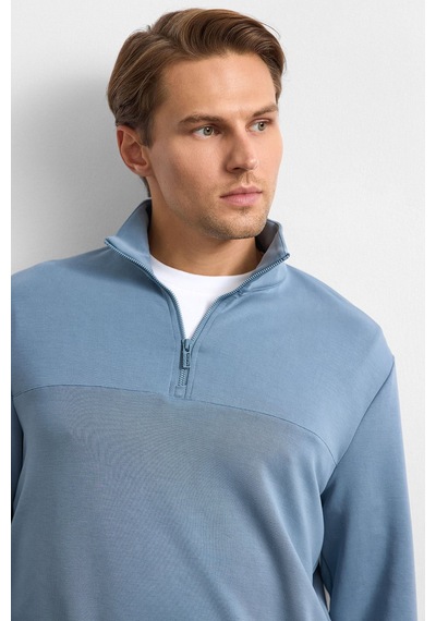 Backandbond Mavi Regular Fit Yarım Fermuarlı Sweatshirt