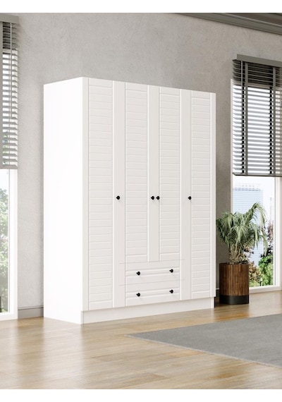 Kuzeylife Elegante Modern Tasarımlı Membran Kapaklı 4 Kapılı Gardırop (52cm Derinlik)