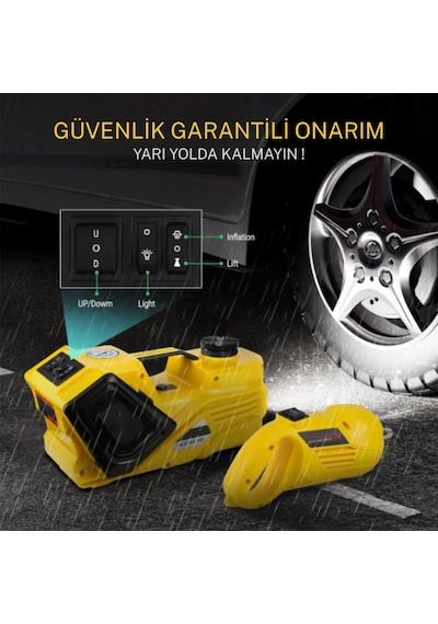 Elektrikli Hidrolik Kriko Hava Pompası Bijon Anahtarı Bijon Anahtarı Led Işık 4'ü 1 Arada Acil Durum Araç Tamir Seti