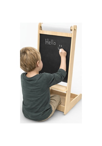 Doğal Ahşap Rulo Kağıtlı Çizim Tahtası Montessori Uyumlu Eğitici Kafe, Ofis, Çocuk Kolay Kurulum Krem