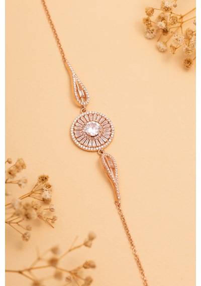Osmanlı Gümüş Rose Gold Baget Taşlı Kadın Bileklik