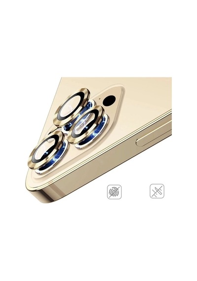 Apple Uyumlu   iPhone 14 Pro Max Kamera Koruyucu Lens Mercek Metal Çerçeveli 3lü Set Gold Altın