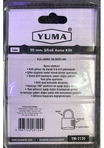 Yuma Pirinç Şifreli Asma Kilit 20 Mm