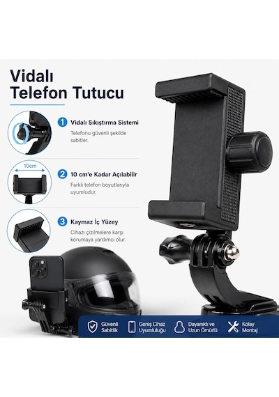 Motosiklet Kaskı Telefon Tutucu Ve Aksiyon Kamera Aparatı, Vidalı Tutucu, 360 Derece Ayarlanabilir Mafsal, 3m Vhb Montajlı Set,ınsta 360 Djı Gopro İle Uyumlu, Ksk1 Motosiklet Kaskı Telefon Tutucu Ve Aksiyon Kamera Aparatı, Vidalı Tutucu, 360 Derece Ayarlanabilir Mafsal, 3m Vhb Montajlı Set,ınsta 360 Djı Gopro İle Uyumlu, Ksk1