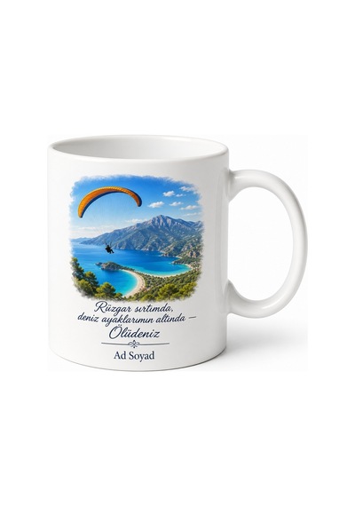 Fethiye Ölüdeniz Paraşütçü Hatıra Seramik Kupa Bardak Hediye Beyaz / Çok Renkli