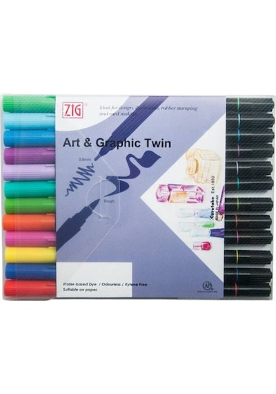 Zig Art & Graphic Twin Brush Pen Çift Uçlu Çizim Kalemi 12'li Set N11.747