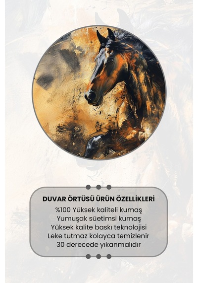 Altın Siyah At Desenli Duvar Halısı Duvar Örtüsü Tapestry Süet Dokulu Kumaş