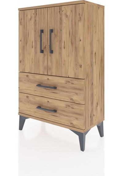 Arges Komodin 2 Raflı 2 Çekmeceli 2 Kapaklı 60x30x96 Çam-çam Çam