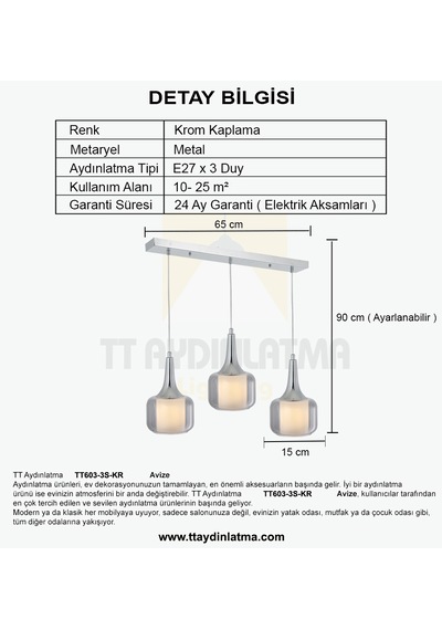 Tt603-3s-fullkr Tt Ayd. Krom Kaplama 3 Lü Silindir Çift Camavize Krom - Füme
