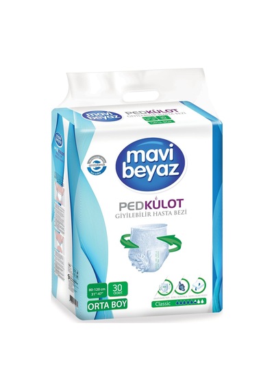 Mavi Beyaz Ped Emici Külot Hasta Bezi Medium Orta 90 Adet M