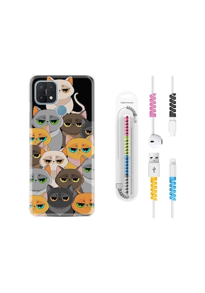Oppo A15S Kılıf Kablo Koruyuculu Kediler 1885