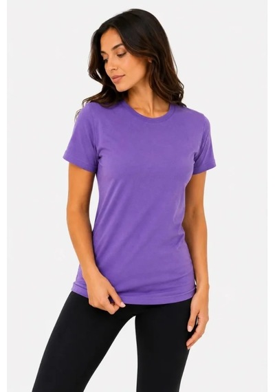 Hazego Basic Tişört Bisiklet Yaka Kısa Kol Günlük Yazlık Slim Fit T-shirt - Mor