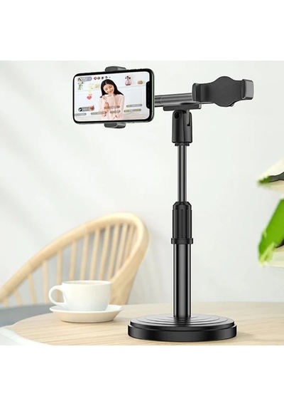 Ally Masaüstü Youtube Tiktok Canlı Yayın Çift Telefon Tutucu Stand- 5775 Siyah