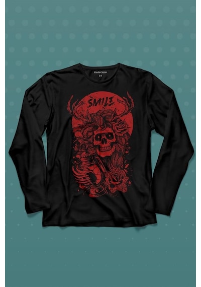 Smile Skull Urban Street Culture Kuru Kafa 2k Uzun Kollu Tişört Baskılı T-shirt 001
