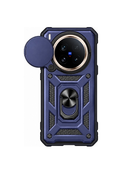 Glide Serisi Sürgülü Kamera Korumalı Ve Yüzük Standlı Vivo X300 Uyumlu Kılıf Lacivert