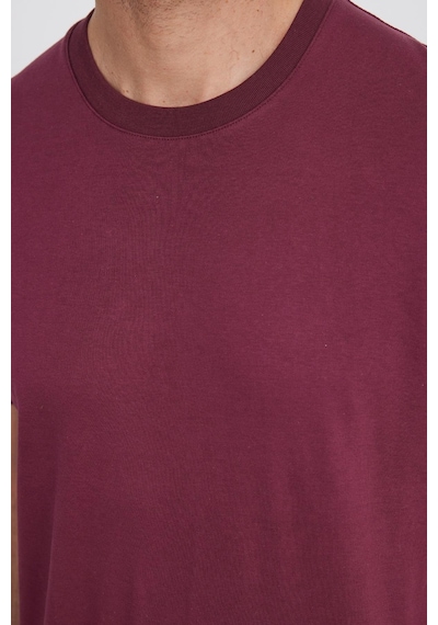 Tudors Unisex Relax Fit Rahat Kesim %100 Pamuk Yumuşak Dokulu Hafif Kalın Bordo Bisiklet Yaka Tişört-35717 Bordo