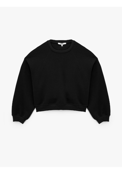 Koton Regular Fit Üç İplik Uzun Kollu Bisiklet Yaka Basic Sweatshirt Siyah 6wak10033ek Siyah
