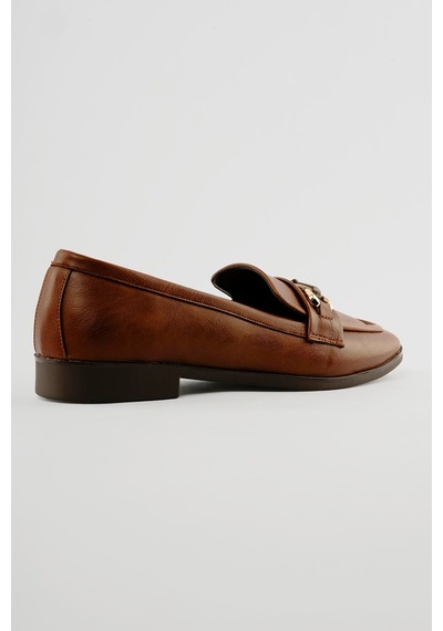 Kadın Loafer Gold Tokalı Günlük Ayakkabı Elio Taba Taba