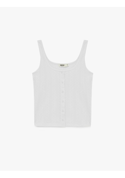 Koton Pamuklu U Yaka Düğmeli Askılı Pijama Üstü Beyaz 6slk90042mk