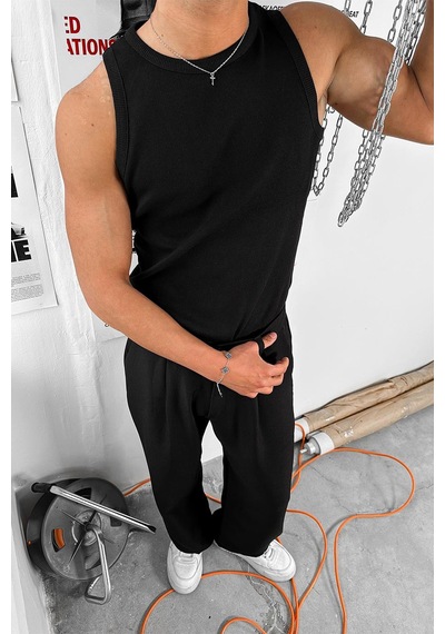 Siyah Cozy Basic Tank Top Likralı Premium Fitilli Atlet Siyah