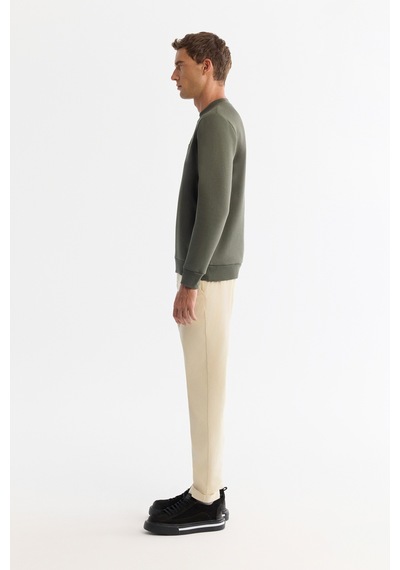Avva Erkek Haki Bisiklet Yaka 3 İplik Şardonlu Baskılı Regular Fit Sweatshirt A42y1306