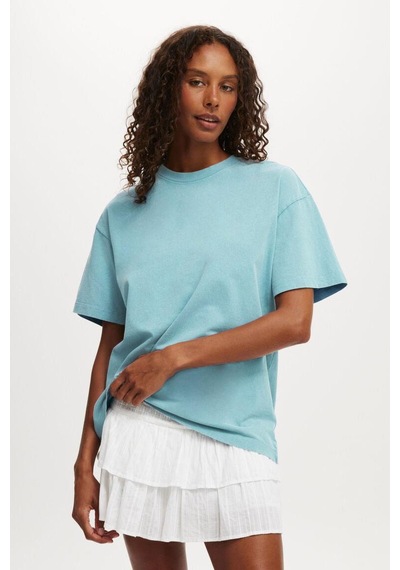 Seeh Bebe Mavisi Kısa Kollu Oversize Basic Kadın T-shirt Sh281