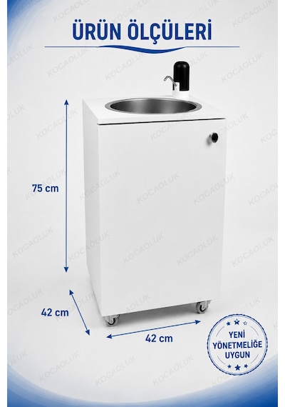 Yeni Yönetmeliğe Uygun Model Seyyar Lavabo Tekerlekli Mobil Lavabo Şarjlı Musluklu 10+10 L Hazneli Kurulu Beyaz