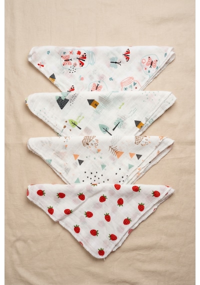 Modern Desenli Müslin Bebek Ağız Mendili Günlük Kullanım İçin Yumuşak Dokulu 25 x 25 CM 4'lü Set