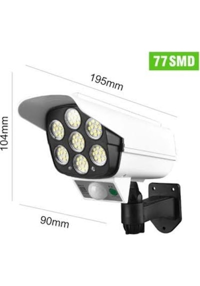 Kamera Görünümlü 77 Ledli Şarjlı Hareket Sensörlü Solar Led Lamba Beyaz Işık