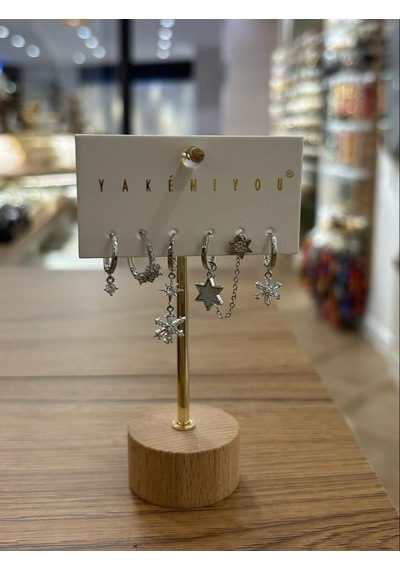 Yakemiyou Silver Kar Tanesi Altılı Küpe Çok Renkli
