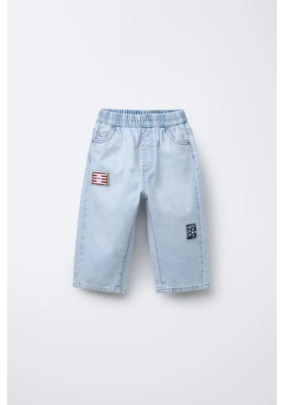 Poala Kids Yamalı Geniş Paça Jeans Mavi