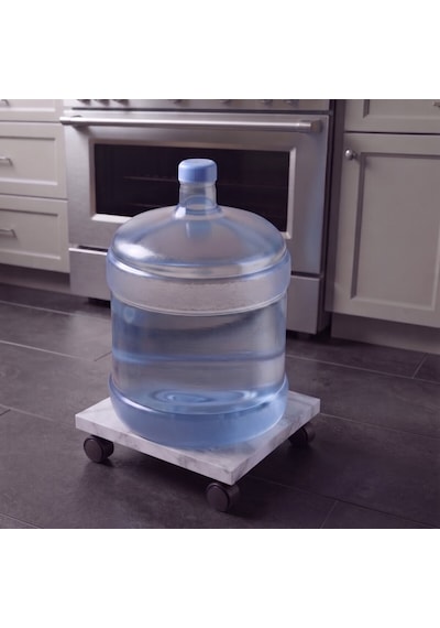 Mermer Desenli Tekerlekli Stand Saksı, Damacana Ve Tüp Altlığı 30x30 Cm Beyaz - Gri