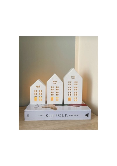 3 Lü Kış Evi 3 Adet Pilli Tealight Mumluk Dahil 21cm-19cm-16 Cm