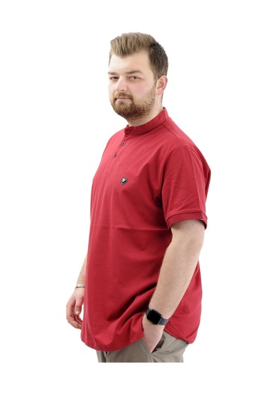 Mode Xl Büyük Beden Erkek Tişört Düğmeli Hakim Yaka T-shirt U24339 Bordo Bordo