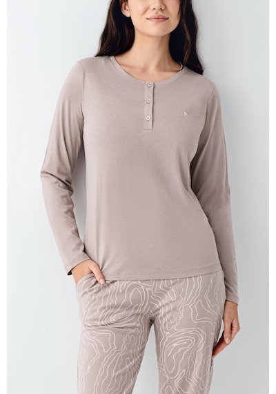 Pierre Cardin Paris Kadın Modal Pamuklu Vizon Düğmeli Uzun Kollu Pijama Takım VİZON