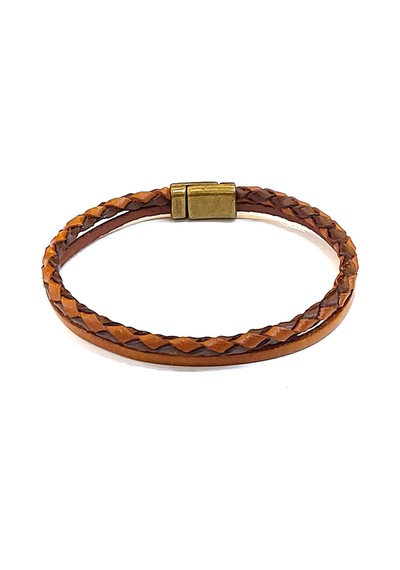 Heritage Brown Pure Braid Kahverengi Örgü Detaylı Erkek Deri Bileklik-1404 Antrasit