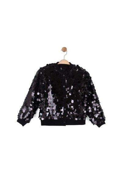 Zekids Kız Çocuk Pamuklu Pullu Çıtçıtlı Tasarım Ceket-16309 Siyah