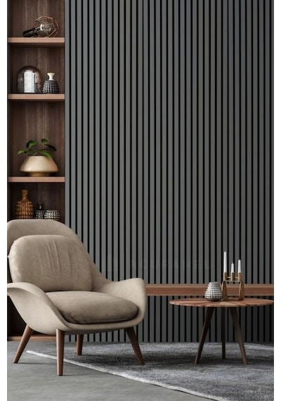 Winflex Eko Keçeli Akustik Ahşap Paneli Antrasit 60x240cm .