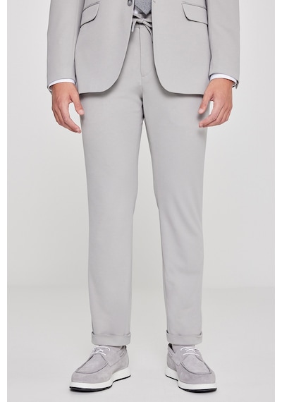 AC&Co / Altınyıldız Classics Erkek Grı Slim Fit Dar Kesim Mono Yaka Beli Bağlamalı Kapak Cepli Esnek Takım Elbise Grı