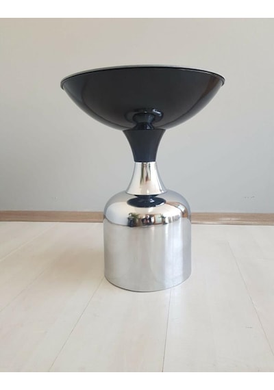 Olympos Dekoratif Parlak Siyah Kısa Model Krom Sehpa 50 Cm